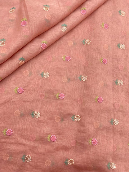 Chanderi Multithread Butti Embroidery Fabric (Colors available)