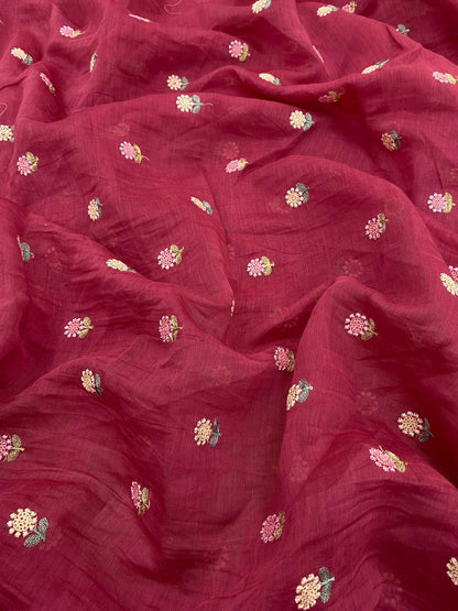 Chanderi Multithread Butti Embroidery Fabric (Colors available)