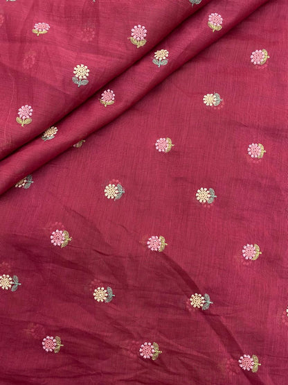 Chanderi Multithread Butti Embroidery Fabric (Colors available)