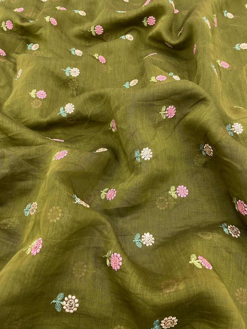 Chanderi Multithread Butti Embroidery Fabric (Colors available)