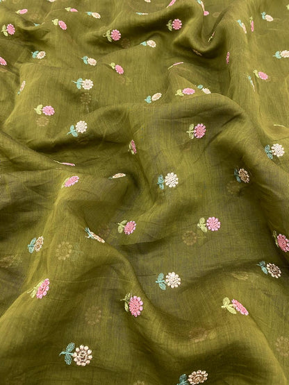 Chanderi Multithread Butti Embroidery Fabric (Colors available)
