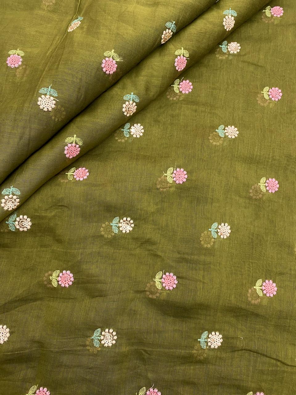 Chanderi Multithread Butti Embroidery Fabric (Colors available)
