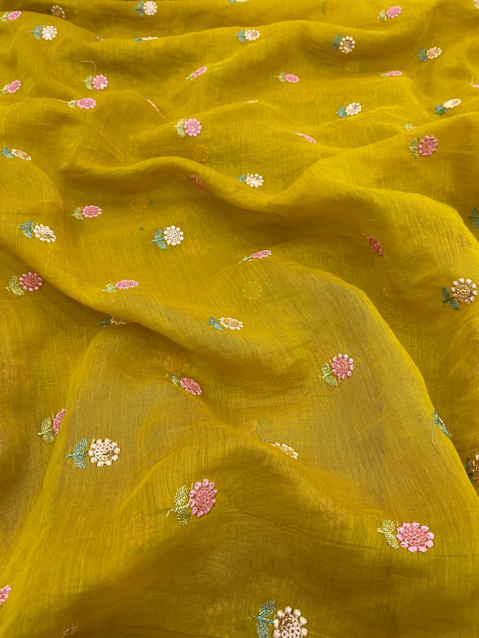 Chanderi Multithread Butti Embroidery Fabric (Colors available)