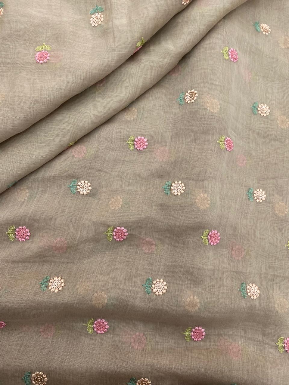 Chanderi Multithread Butti Embroidery Fabric (Colors available)