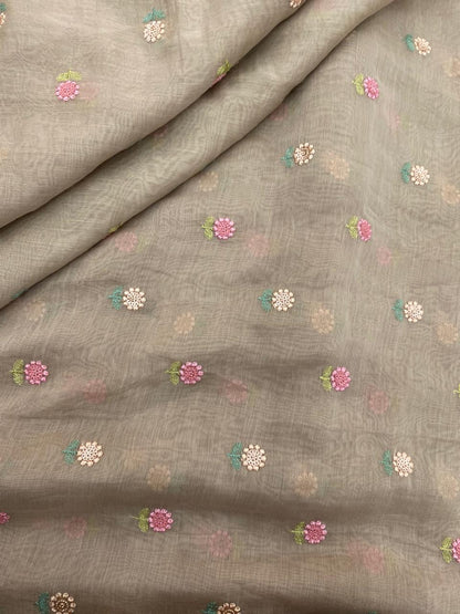 Chanderi Multithread Butti Embroidery Fabric (Colors available)