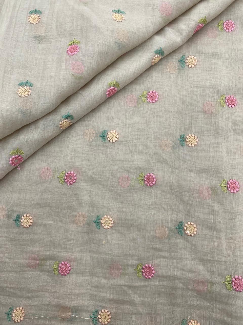 Chanderi Multithread Butti Embroidery Fabric (Colors available)