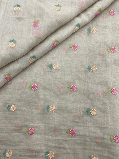 Chanderi Multithread Butti Embroidery Fabric (Colors available)