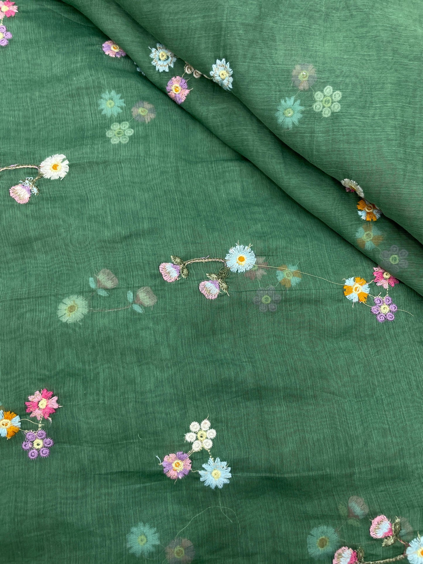 Silk Chanderi Multithread Embroidery 44"Inch (Colours Available)