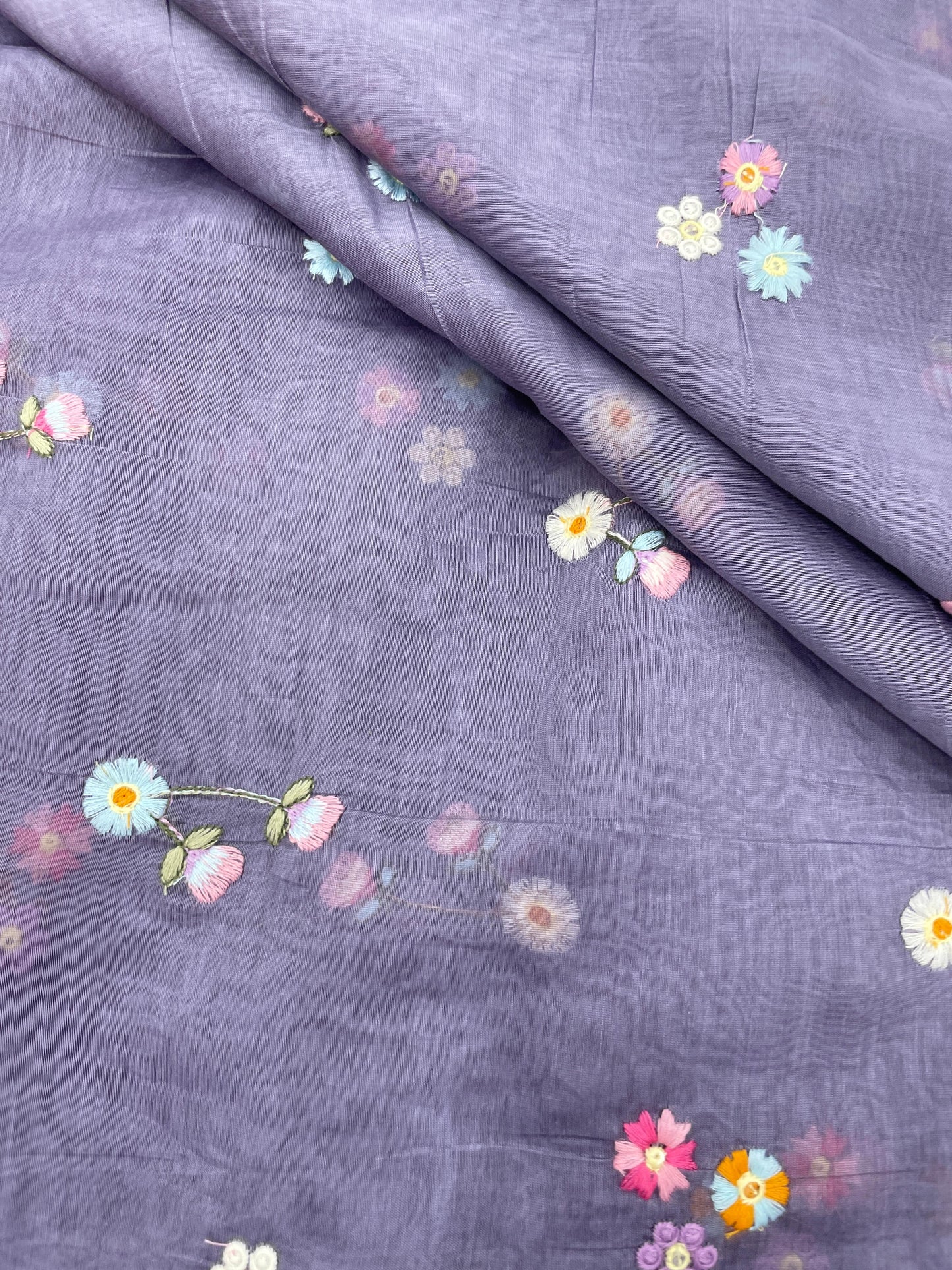 Silk Chanderi Multithread Embroidery 44"Inch (Colours Available)