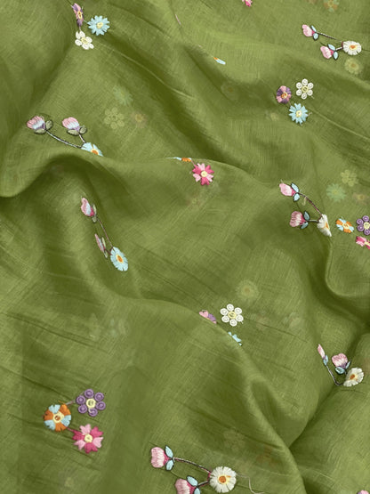 Silk Chanderi Multithread Embroidery 44"Inch (Colours Available)