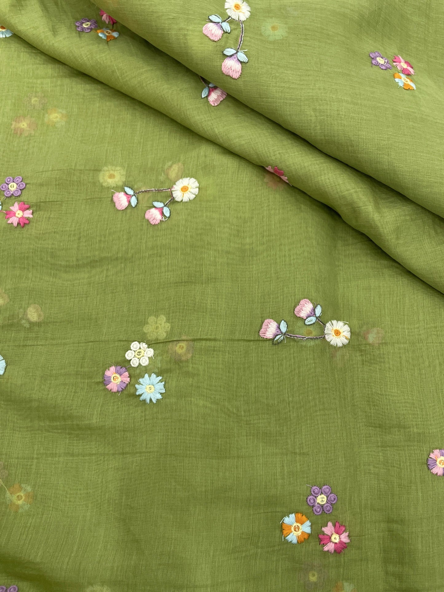 Silk Chanderi Multithread Embroidery 44"Inch (Colours Available)
