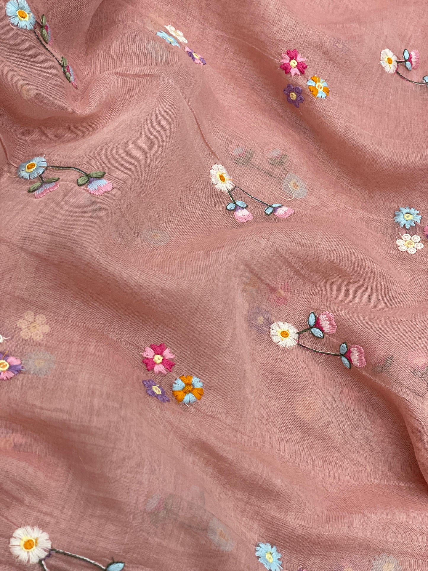 Silk Chanderi Multithread Embroidery 44"Inch (Colours Available)