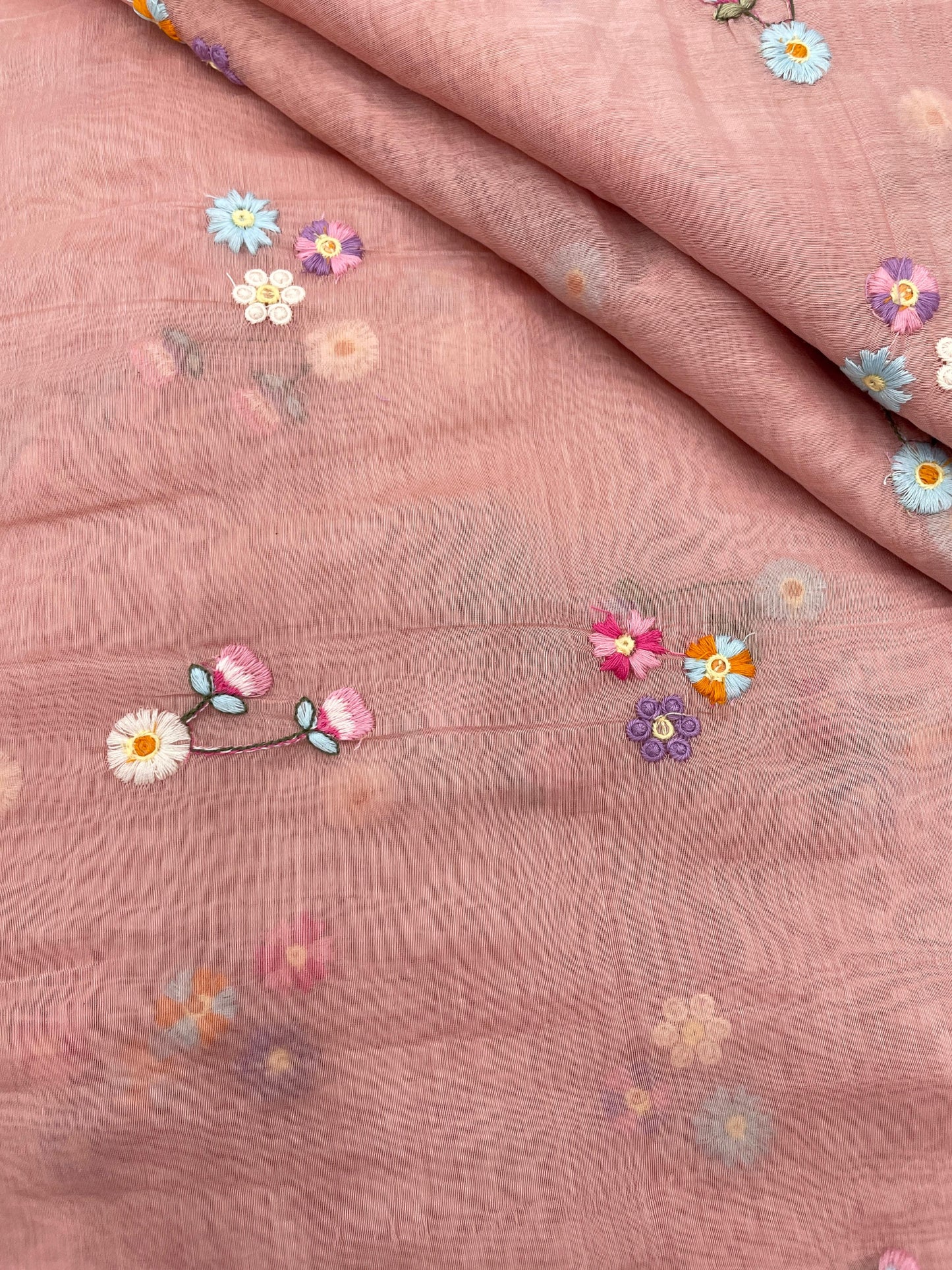 Silk Chanderi Multithread Embroidery 44"Inch (Colours Available)