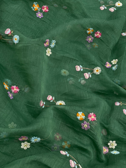 Silk Chanderi Multithread Embroidery 44"Inch (Colours Available)