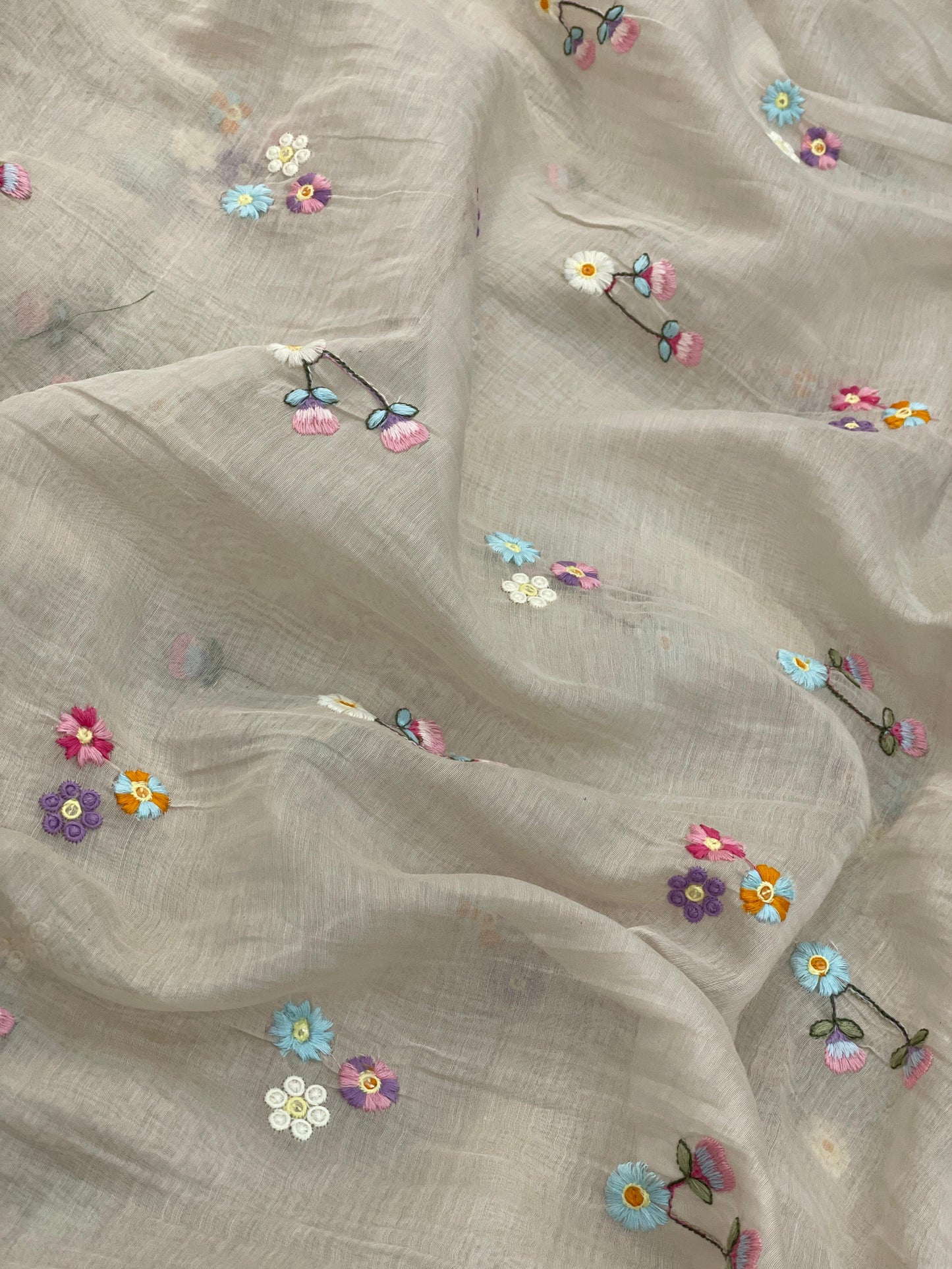 Silk Chanderi Multithread Embroidery 44"Inch (Colours Available)