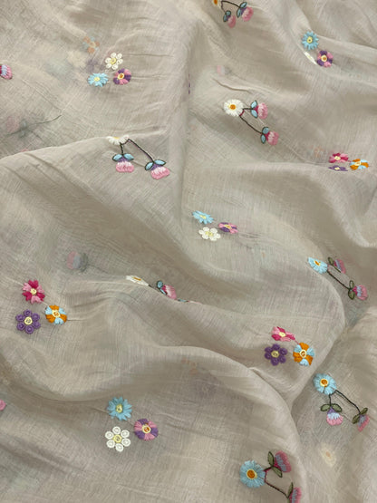 Silk Chanderi Multithread Embroidery 44"Inch (Colours Available)