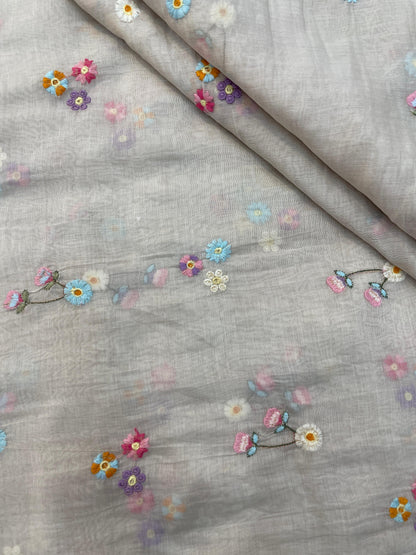 Silk Chanderi Multithread Embroidery 44"Inch (Colours Available)