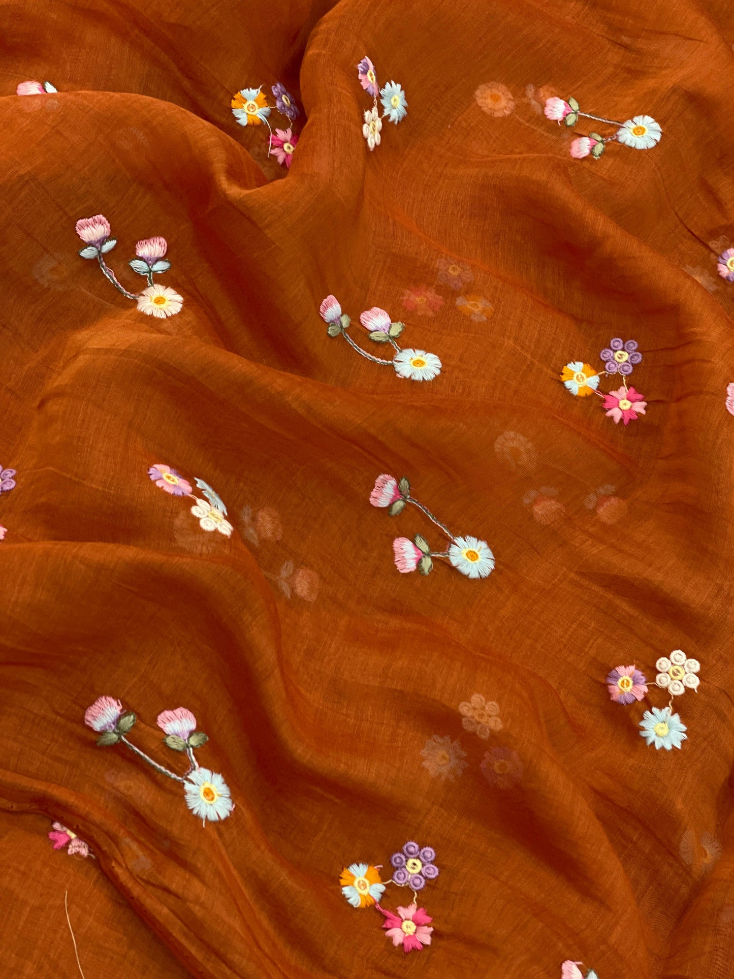 Silk Chanderi Multithread Embroidery 44"Inch (Colours Available)