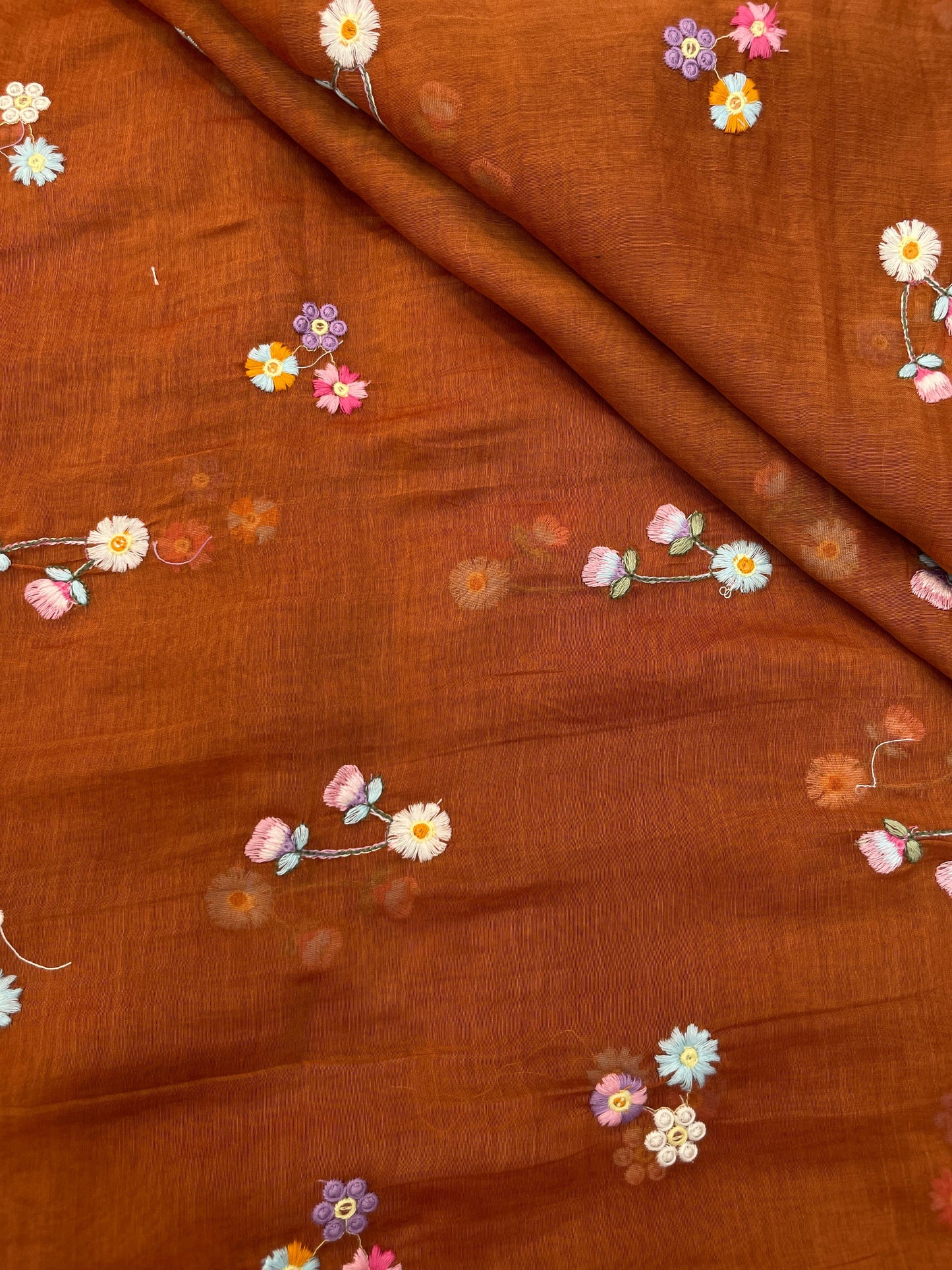 Silk Chanderi Multithread Embroidery 44"Inch (Colours Available)