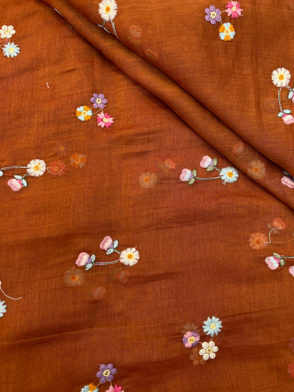 Silk Chanderi Multithread Embroidery 44"Inch (Colours Available)