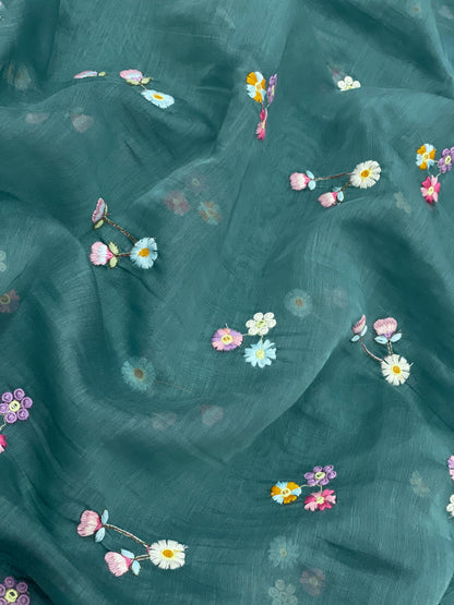 Silk Chanderi Multithread Embroidery 44"Inch (Colours Available)