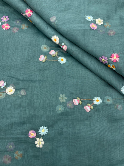 Silk Chanderi Multithread Embroidery 44"Inch (Colours Available)