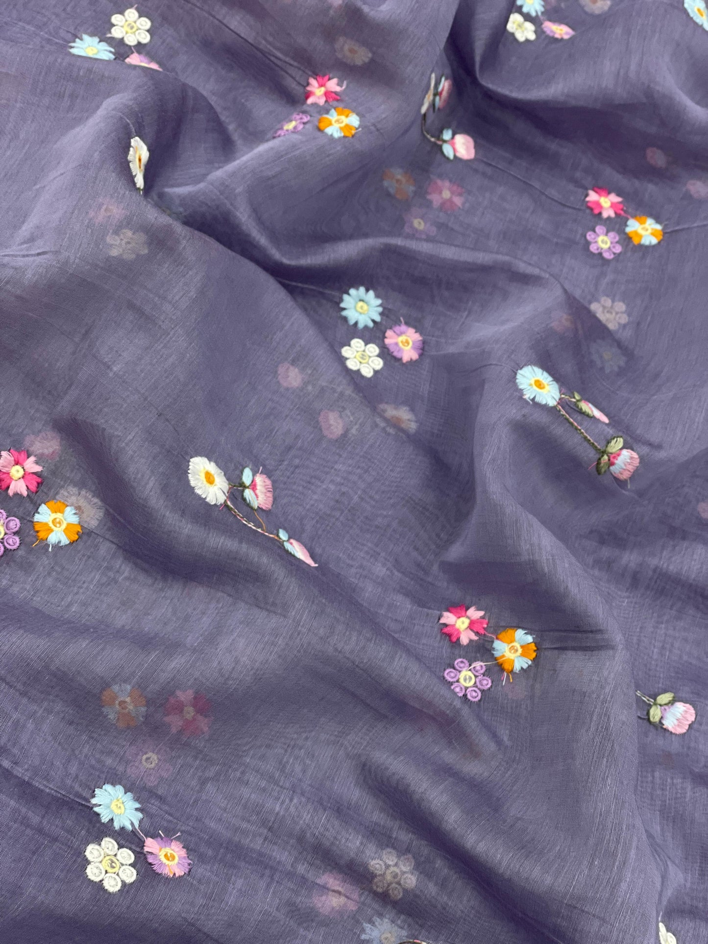 Silk Chanderi Multithread Embroidery 44"Inch (Colours Available)