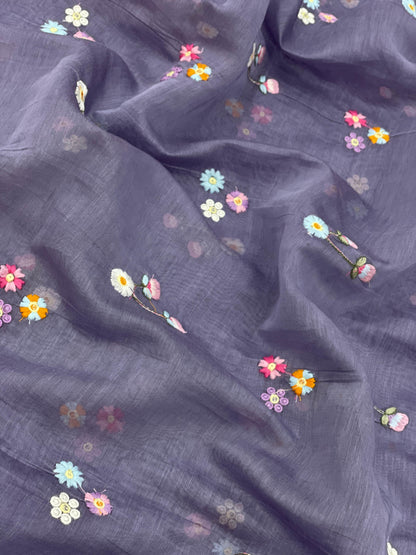 Silk Chanderi Multithread Embroidery 44"Inch (Colours Available)