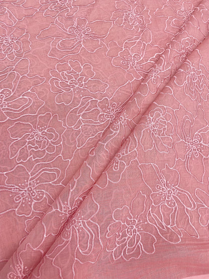 Silk Chanderi Self Color Embroidey 44"Inch (Colours Available)
