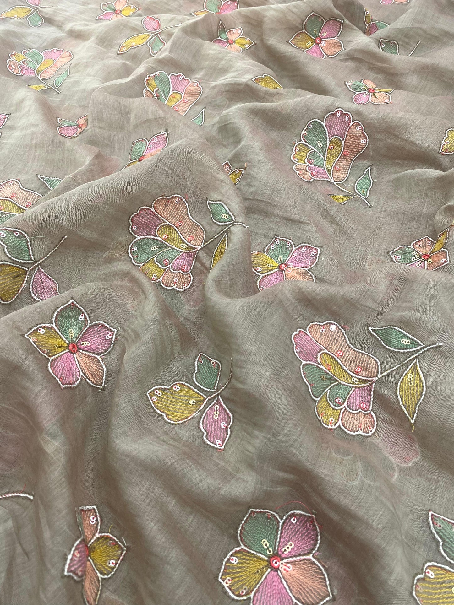 Silk Chanderi Multithread Embroidery