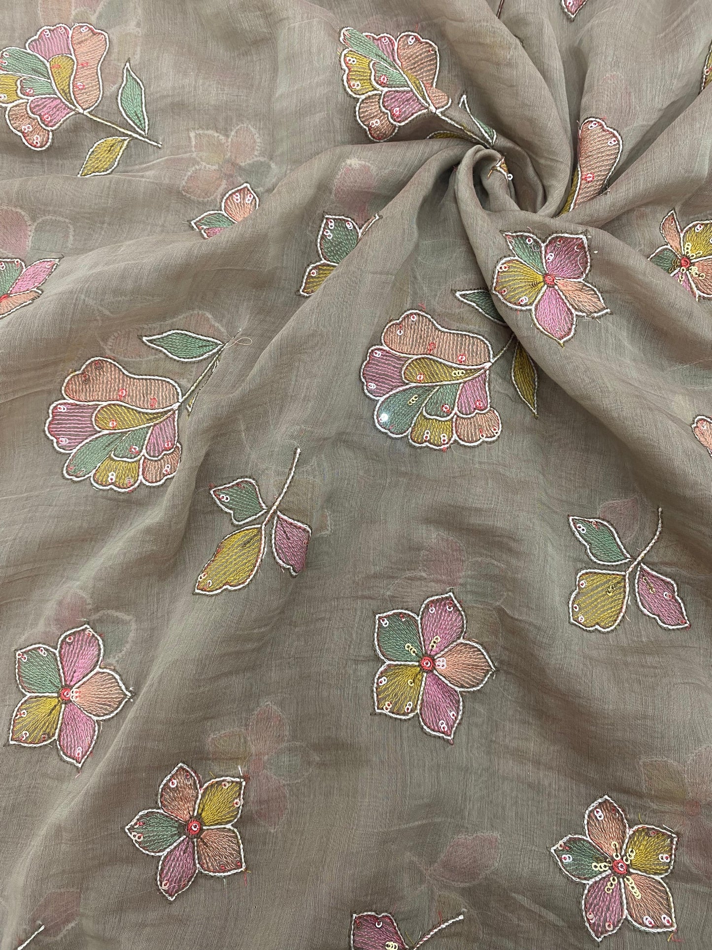 Silk Chanderi Multithread Embroidery