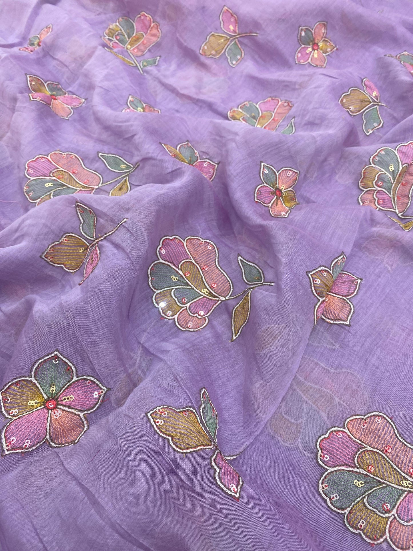Silk Chanderi Multithread Embroidery