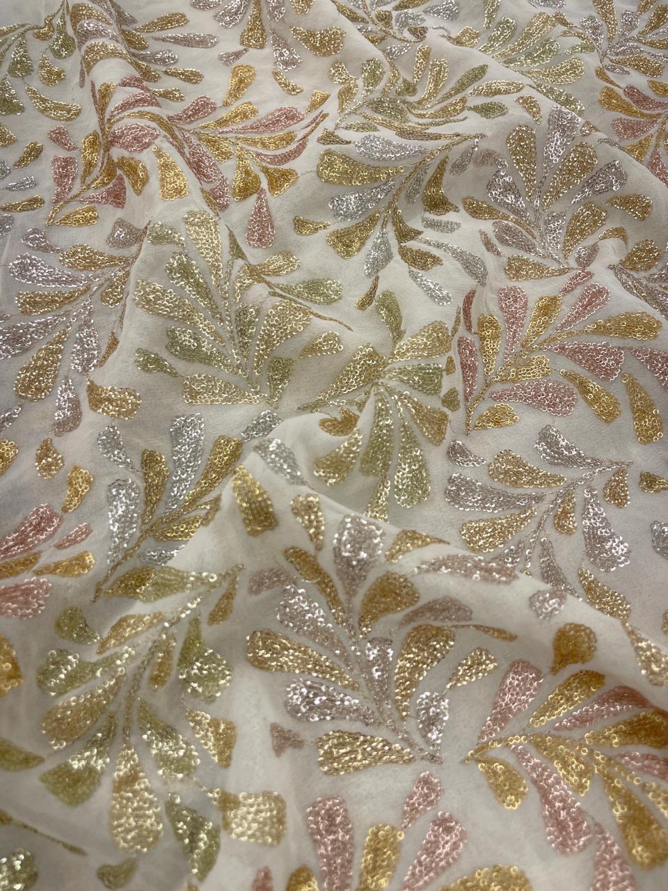 Georgette Zari Work Embroidery Dyeable