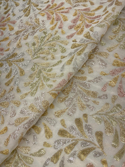 Georgette Zari Work Embroidery Dyeable