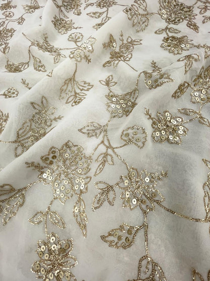 Georgette Zari  Work Embroidery Dyeable