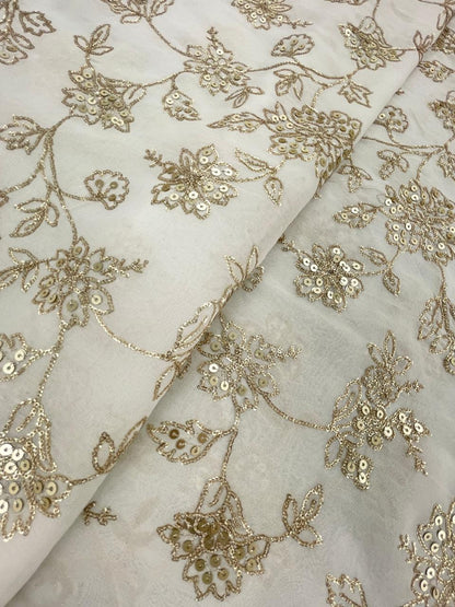 Georgette Zari  Work Embroidery Dyeable