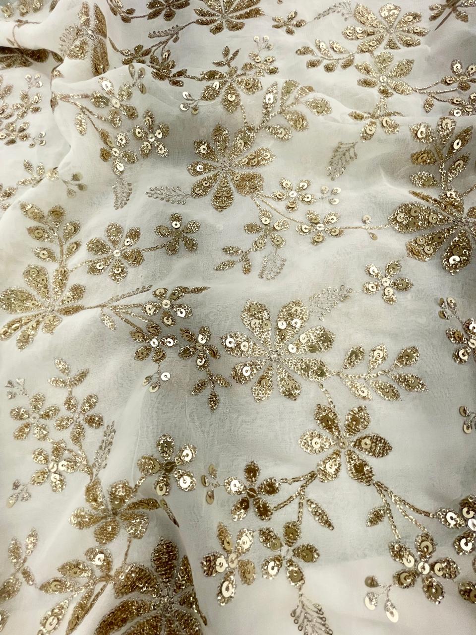 Georgette Zari Work Embroidery Dyeable