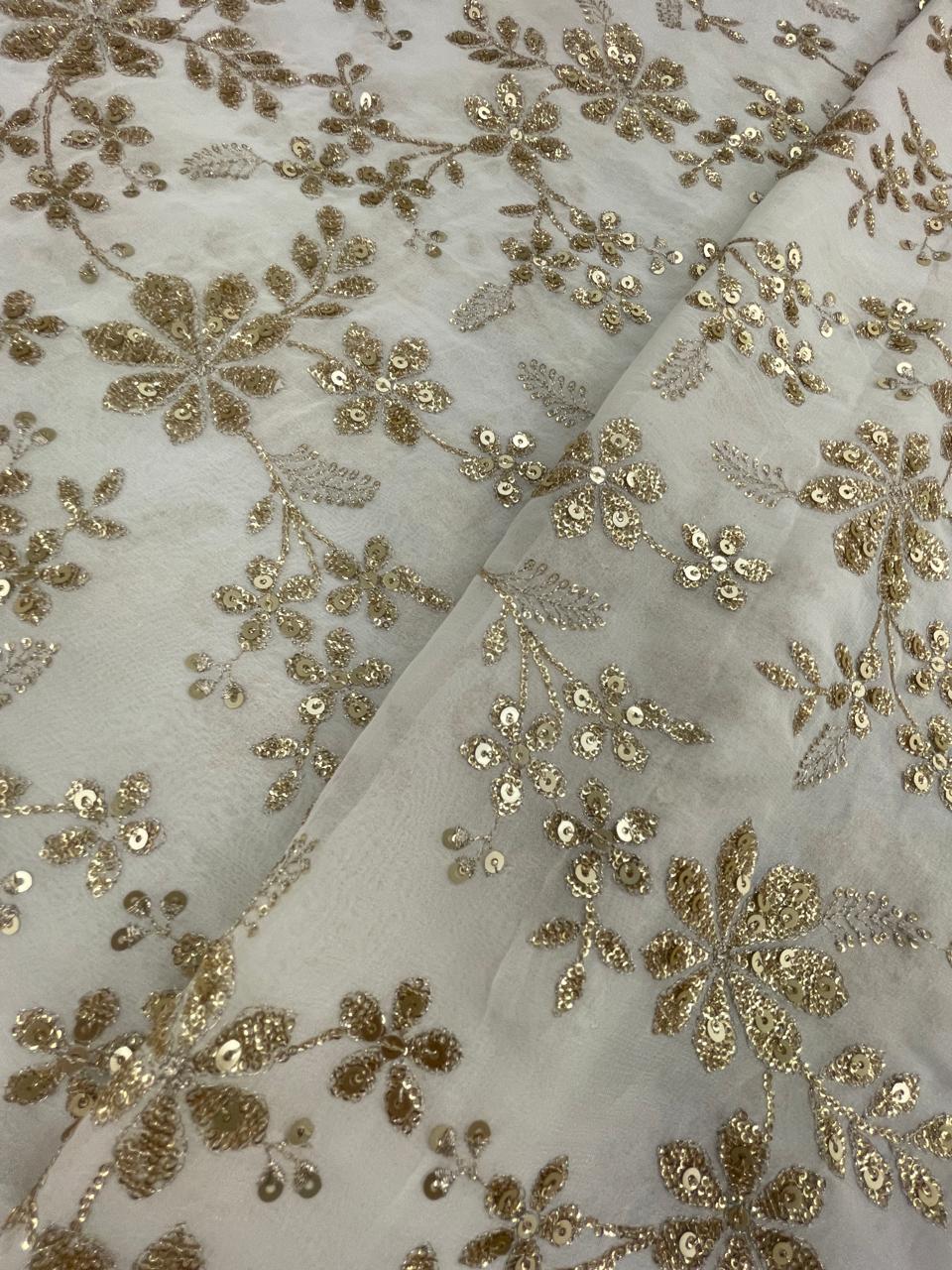 Georgette Zari Work Embroidery Dyeable