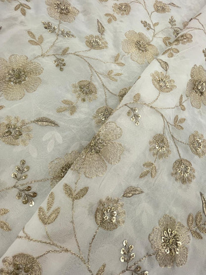 Georgette zari Work Embroidery Dyeable