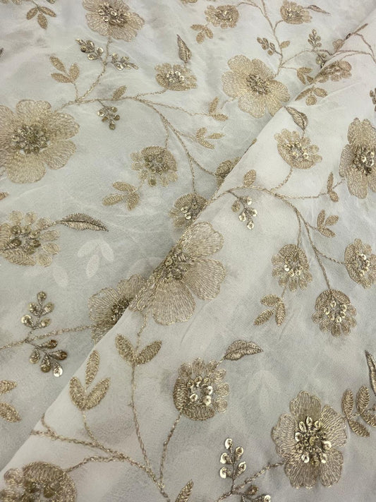Georgette zari Work Embroidery Dyeable