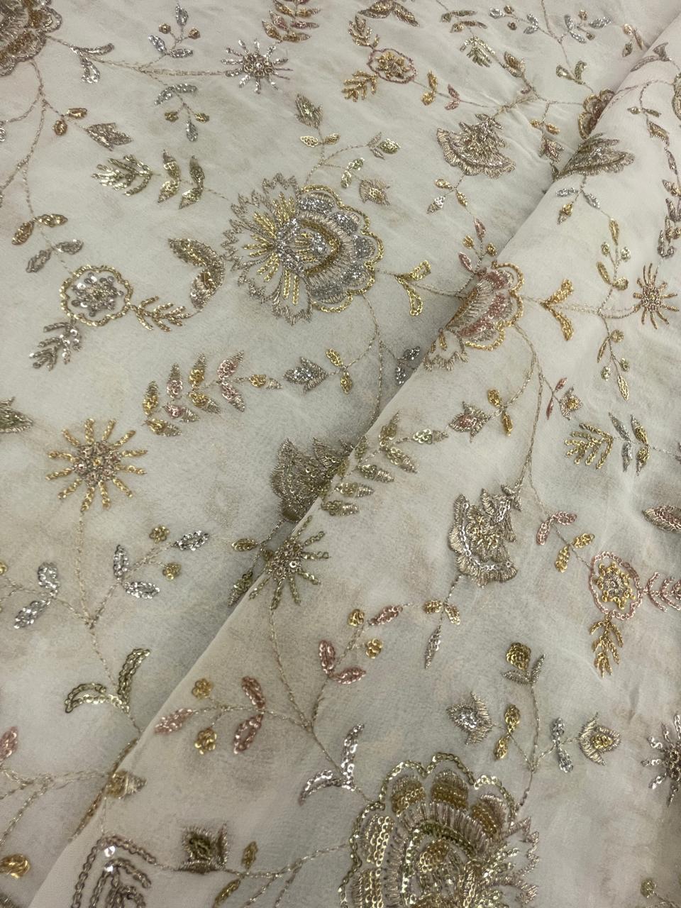 Georgette zari Work Embroidery Dyeable