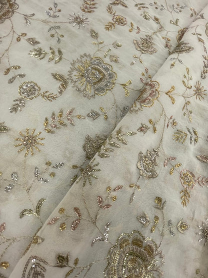 Georgette zari Work Embroidery Dyeable