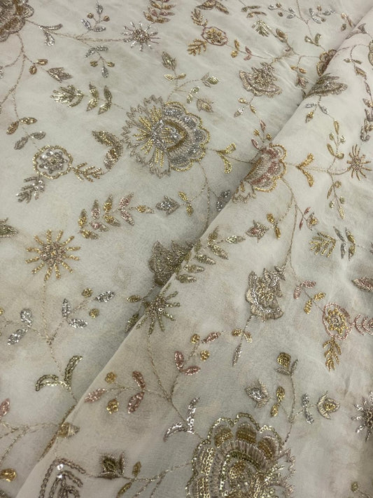 Georgette zari Work Embroidery Dyeable