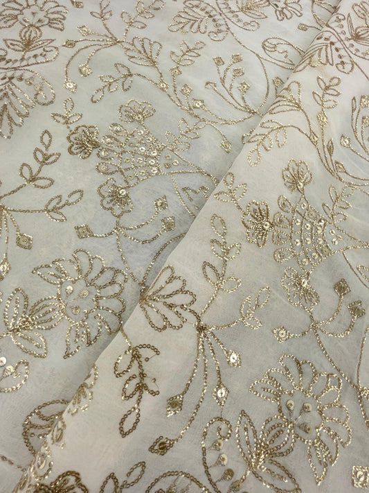Georgette zari Work Embroidery Dyeable