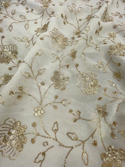 Georgette zari Work Embroidery Dyeable