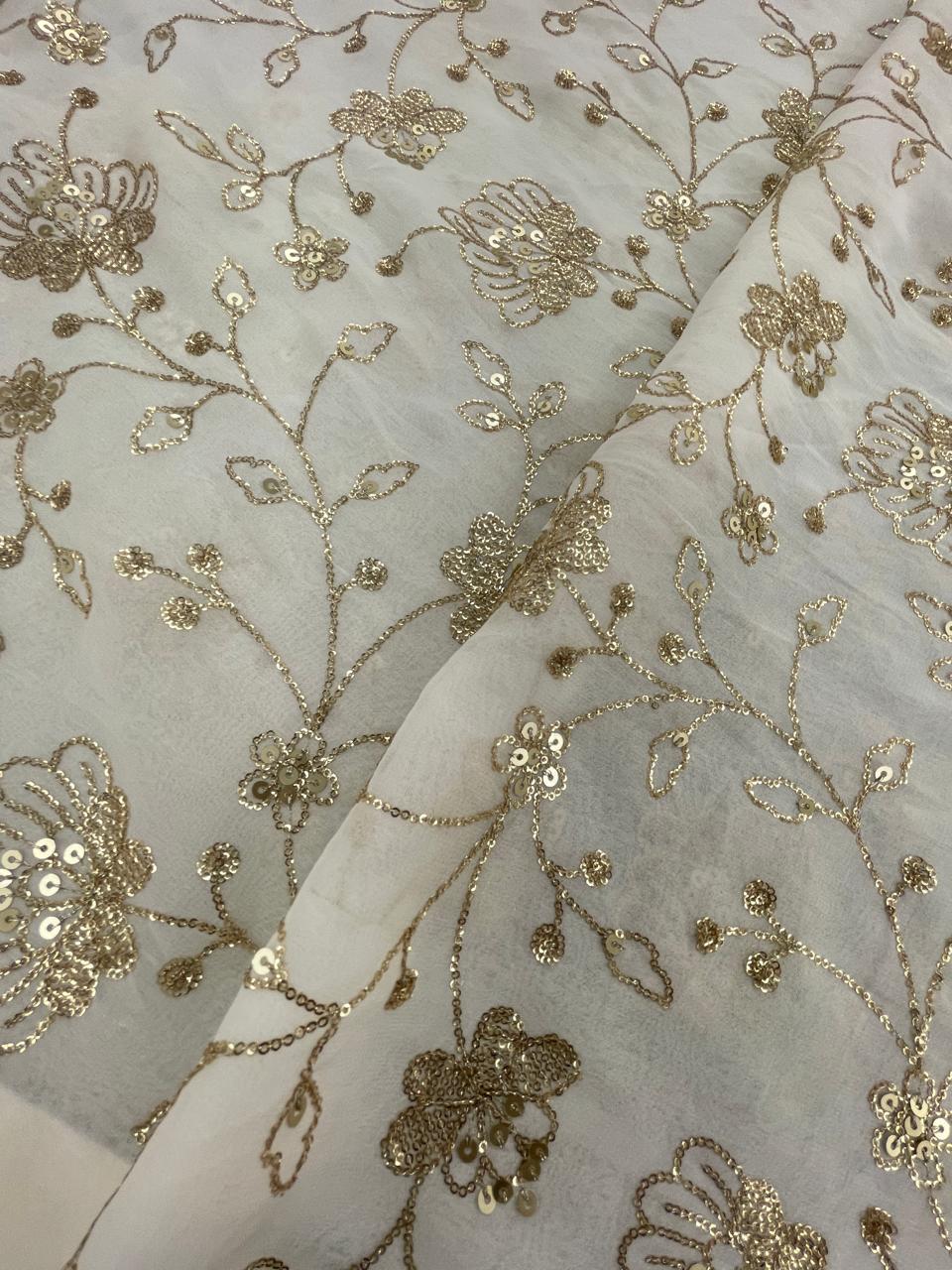 Georgette zari Work Embroidery Dyeable