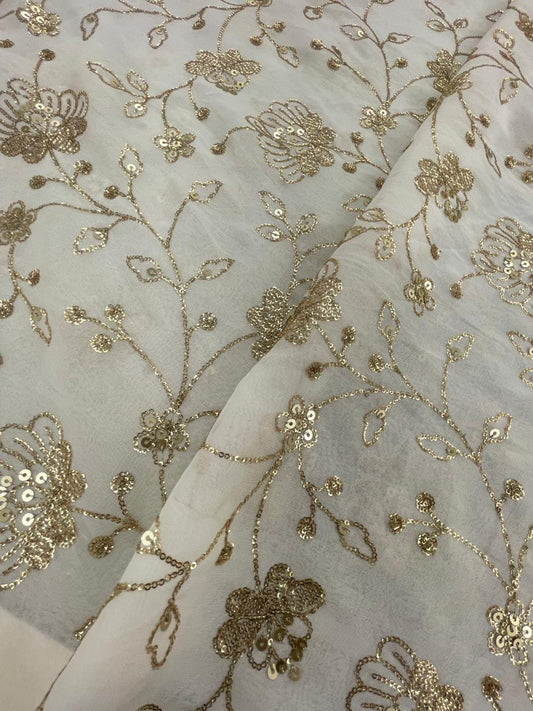 Georgette zari Work Embroidery Dyeable