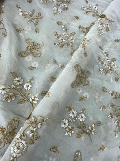 Georgette zari Work Embroidery Dyeable