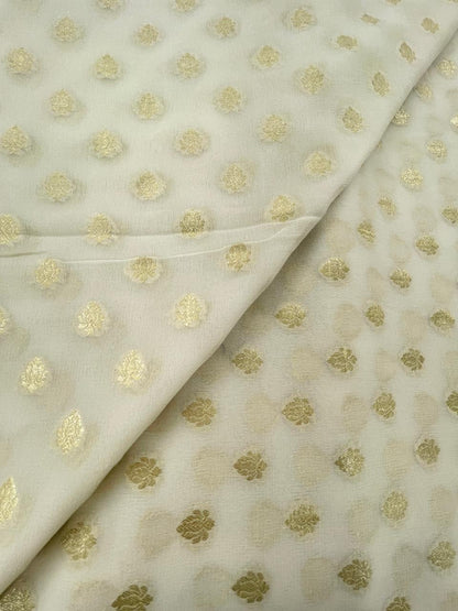 Floral Golden Zari Work On Pure Khadi Georgette Dyeable Fabric