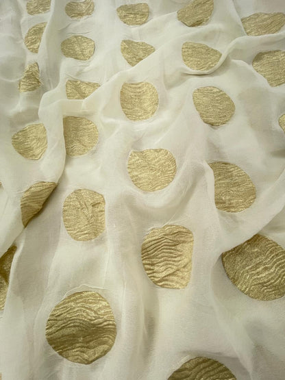 Golden Zari Work On Pure Khadi Georgette Dyeable Fabric